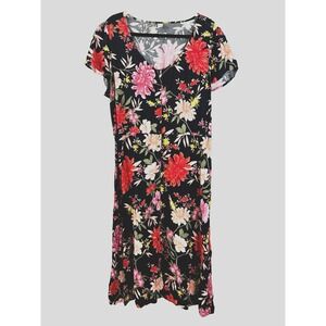 Old Navy Womens XLarge Floral Maxi Dress Button Front Short Sleeve Cottagecore